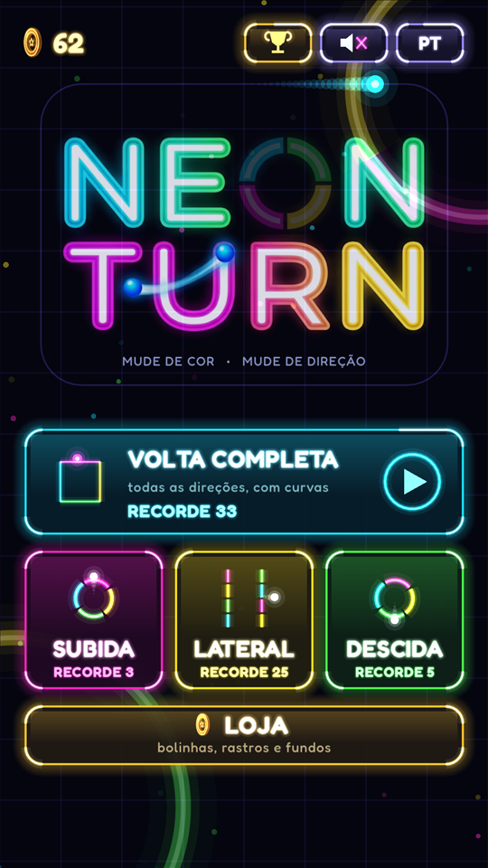 Tela inicial do Neon Turn