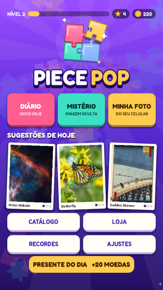 Tela inicial do Piece Pop